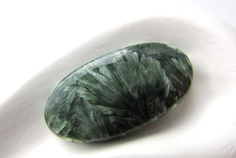 Natural Seraphinite Cabochon 37 x 19 mm Green Seraphinite Oval Stone Cabochon Natural Gemstone Flat back Jewelry Supplies 1