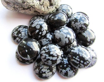 Snowflake Obsidian Cabochons 16mm Black Gray Natural Stone Cabochon Round Snowflake Obsidian Flat back Craft Supplies (2)