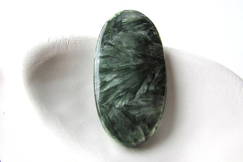Natural Seraphinite Cabochon 37 x 19 mm Green Seraphinite Oval Stone Cabochon Natural Gemstone Flat back Jewelry Supplies 1