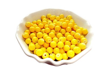 Yellow Glass Beads Lemon Yellow Round Beads 8mm Hot Yellow Beads Jewelry Supplies 25 pcs