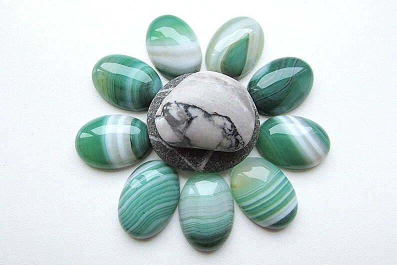 Onyx Agate Cabochon Green Agate Stone Cabochon 25x18mm Oval Agate Gemstone Flat back Jewelry Supplies 1pcs