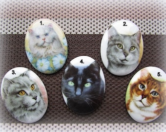 Porcelain Cat Cameo Cat Cabochon Porcelain Kitten Cabochon 40x30mm Cat Cameo DIY Jewelry Supplies Oval Cameo Cabochon