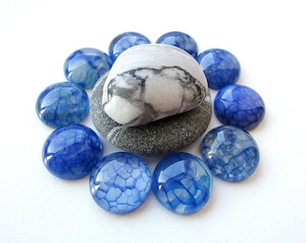 Dragon Veins Agate Cabochon 16-17mm Deep Blue Agate Cabochon Round Stone Cabochon Gemstone Cabochon Flat back Jewelry Supplies 1pcs