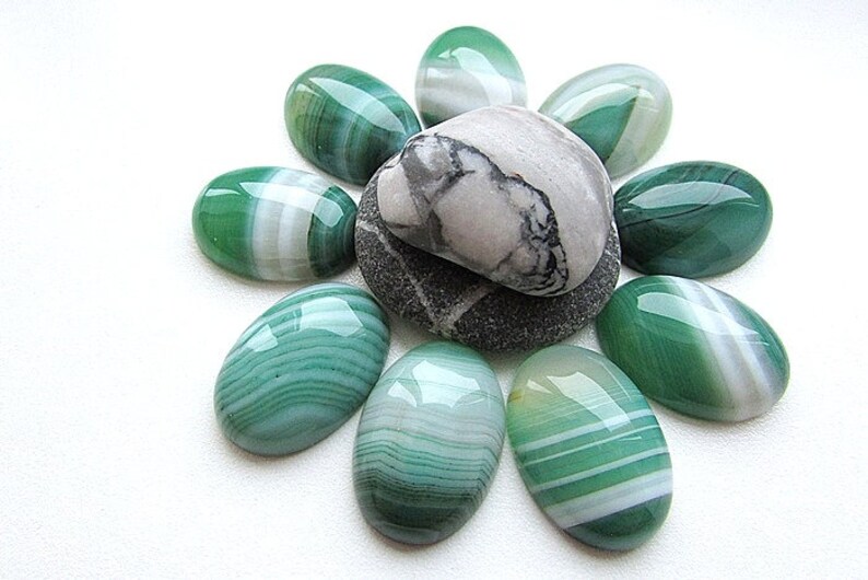 Onyx Agate Cabochon Green Agate Stone Cabochon 25x18mm Oval Agate Gemstone Flat back Jewelry Supplies 1pcs