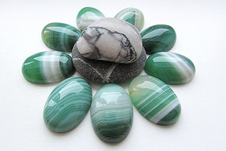 Onyx Agate Cabochon Green Agate Stone Cabochon 25x18mm Oval Agate Gemstone Flat back Jewelry Supplies 1pcs