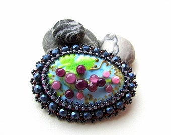 Glass Brooch Embroidery Grape Brooch Colorful Jewelry Beadwork Handmade Brooch Purple Blue Bead Embroidered Brooch Pin OOAK Jewelry