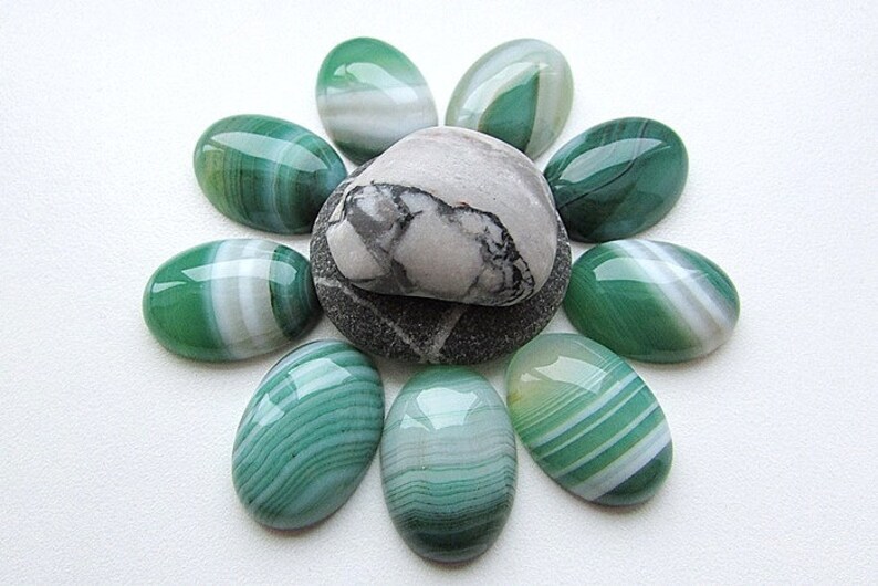 Onyx Agate Cabochon Green Agate Stone Cabochon 25x18mm Oval Agate Gemstone Flat back Jewelry Supplies 1pcs