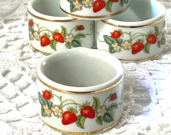 strawberry napkin rings holder vintage shabby chic retro kitchen decor set of four