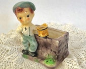 planter small pot boy by water well storage container stash box vintage