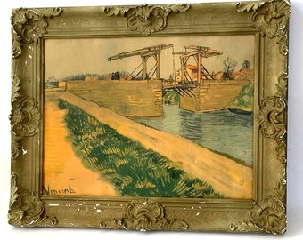 Sierlijke houten frame antieke chippy versleten vintage 9 bij 12 muurhangende Van Gogh print