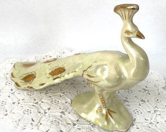 Pauw beeldje lusterware goud vergulde vintage keramische vogel