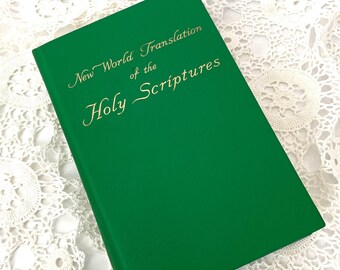 Vintage book green hardbound cover coffee table display bible Holy Scriptures religious