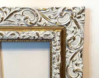 Ornate wood frame antique vintage white gold large 16 by 20 wall hanging