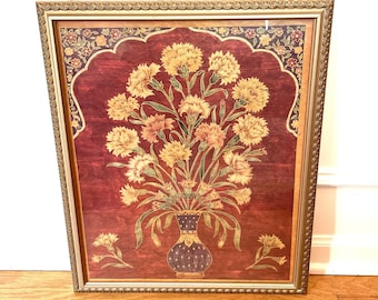 Vintage art floral botanical picture flower bouquet print wall hanging gold wooden framed