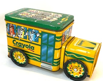 vintage tin truck Crayola Crayon school bus collectible retro decor