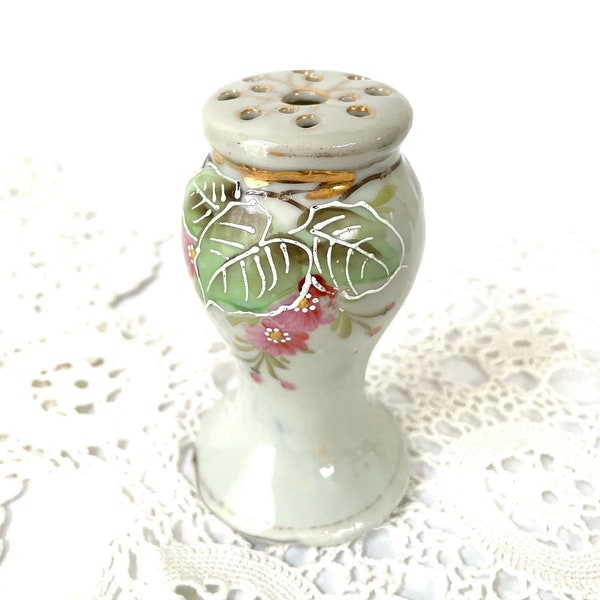 Hat pin holder vase stand container vintage pink floral decor hand painted ceramic