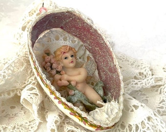 angel Easter egg decor ornament handmade Victorian Valentines