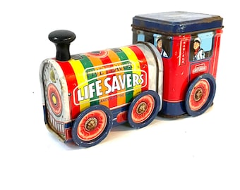 vintage tin train Life Savers Candy storage container box