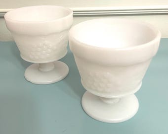 Two pedestal bowls cups milk glass vintage footed sherbet desert dish