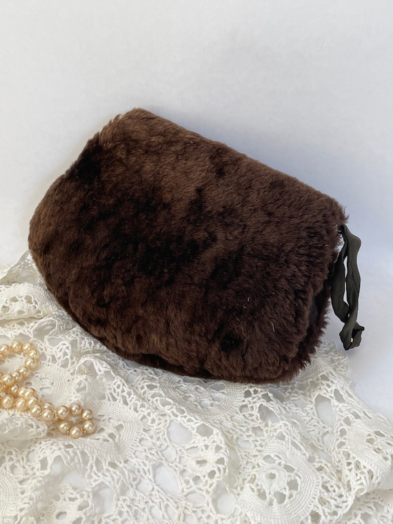 Fur muff hand warmer brown faux fur small child s… - image 1