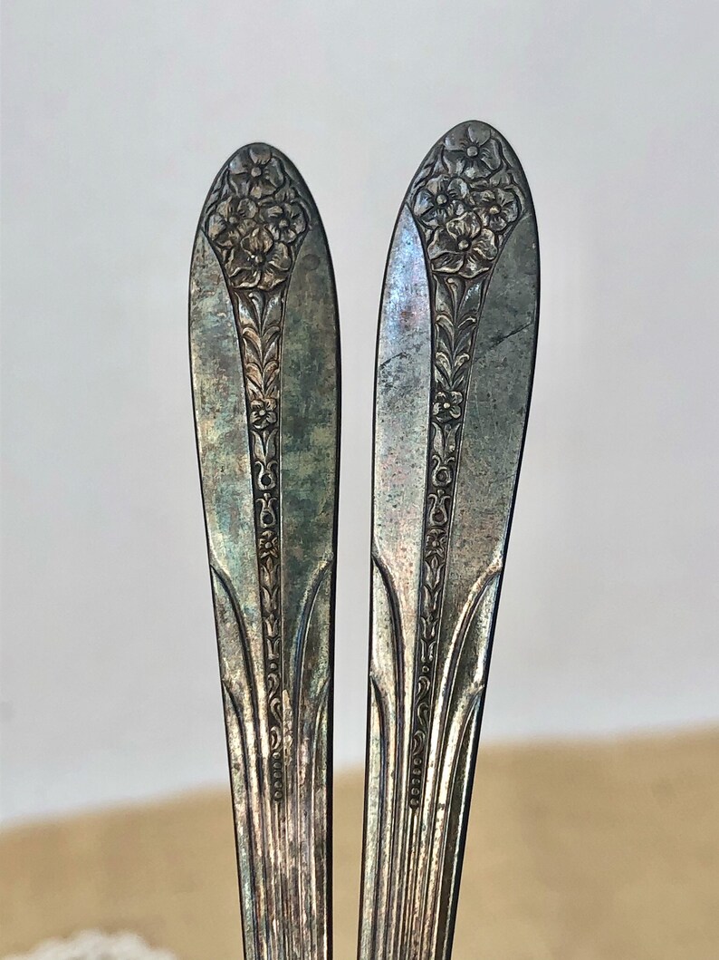 Silver Butter Knife Set Vintage Metal Floral National Silver Etsy