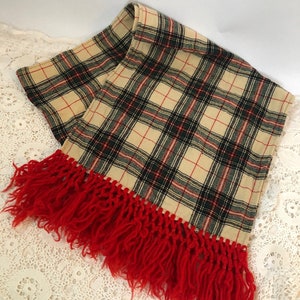 Bufanda de lana vintage tartán a cuadros crema rojo verde negro años 50 y 60 retro Navidad vacaciones