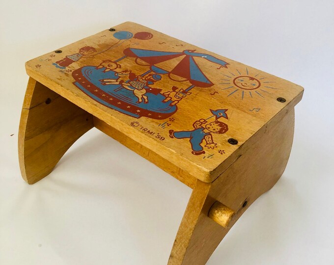 Wooden Stool Vintage Nursery Step Stool Worn Rustic Old 50s 60s ...