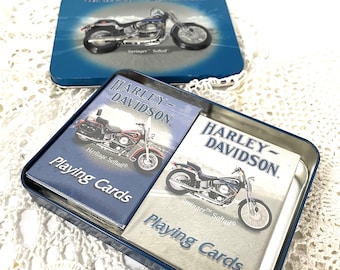 cartas de baralho Harley Davidson lata colecionável dois baralhos completos selados jogo de pôquer noite vintage 2001