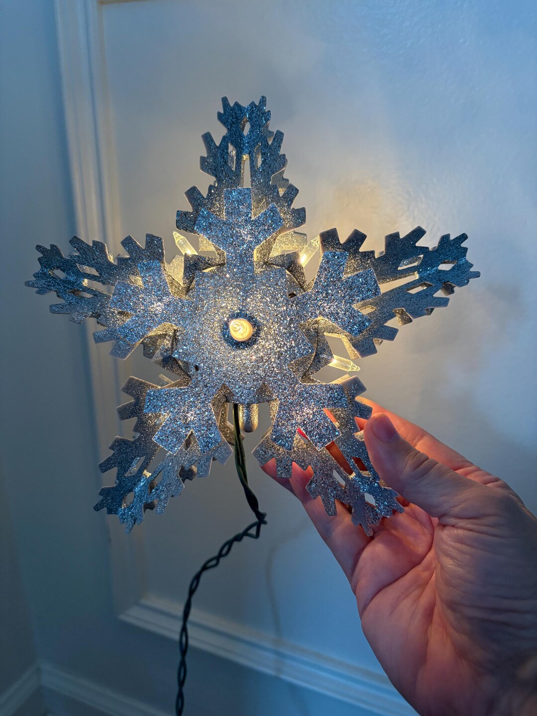 Star Tree Topper Silver Reflecting Glitter, Retro Christmas Decor ...