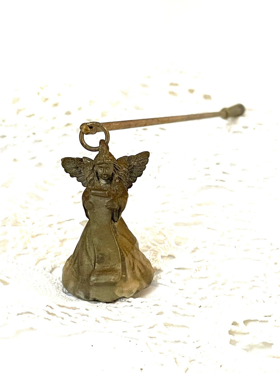 Brass Candle Snuffer Angel Figurine Long Handle Vintage Retro Mantel