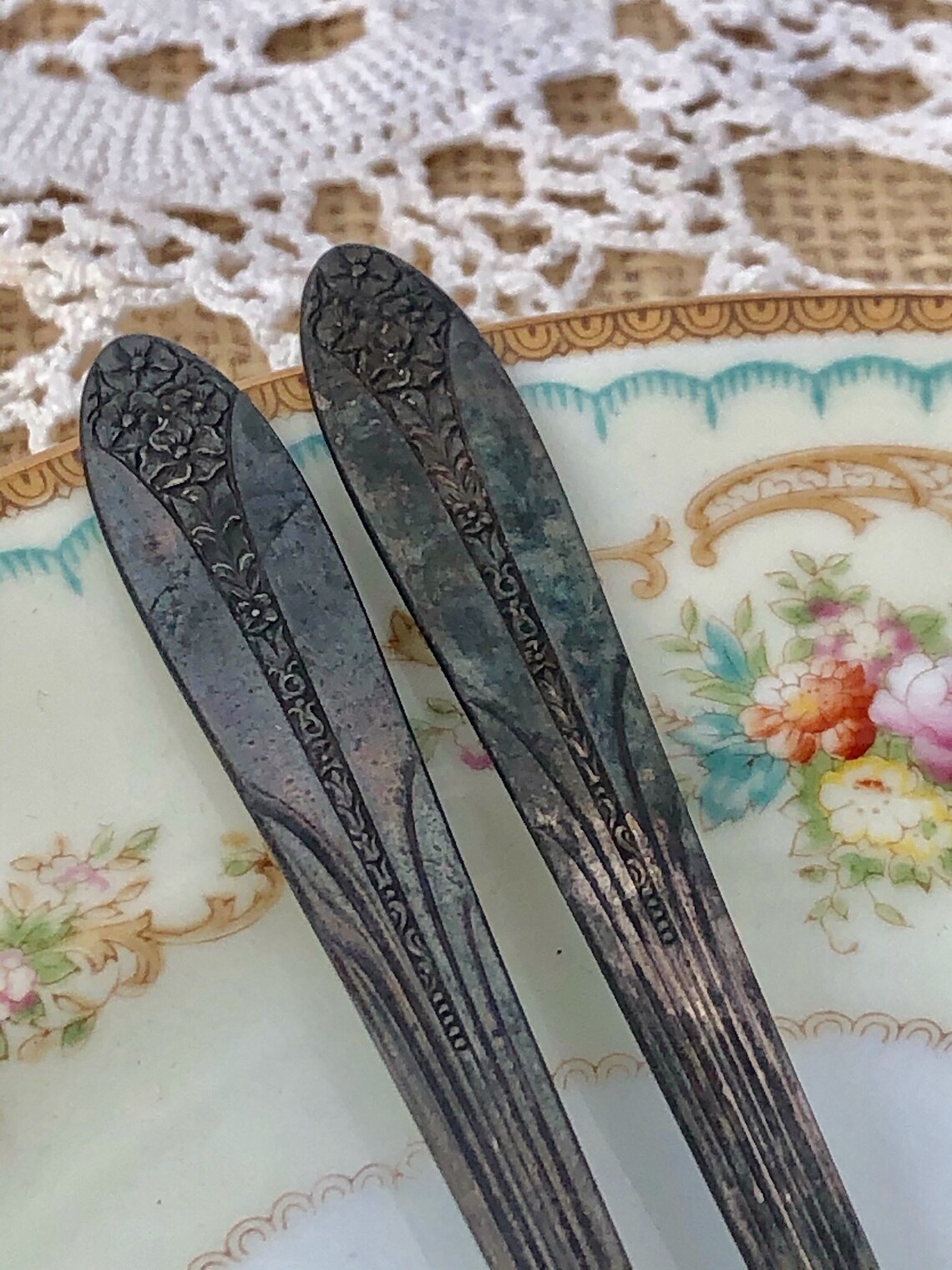 Silver Butter Knife Set Vintage Metal Floral National Silver Etsy