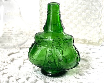 colored glass bottle small green  bud vase vintage glass vial suncatcher