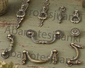 Maniglie per mobili in ottone antico, maniglie per cassetti vintage, accessori decorati per comò, maniglie per mobili in stile provenzale francese