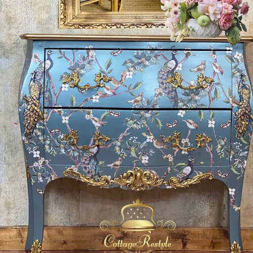 French Country Bombe Chest Metallic Blue Bombe Chest Etsy