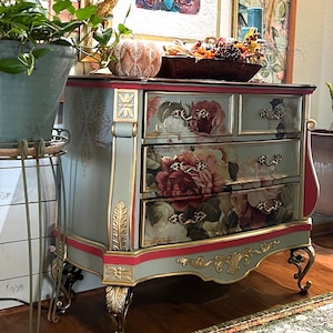 French Country Bombe Chest | French Commode | Hand-Painted One-of-a-Kind Furniture