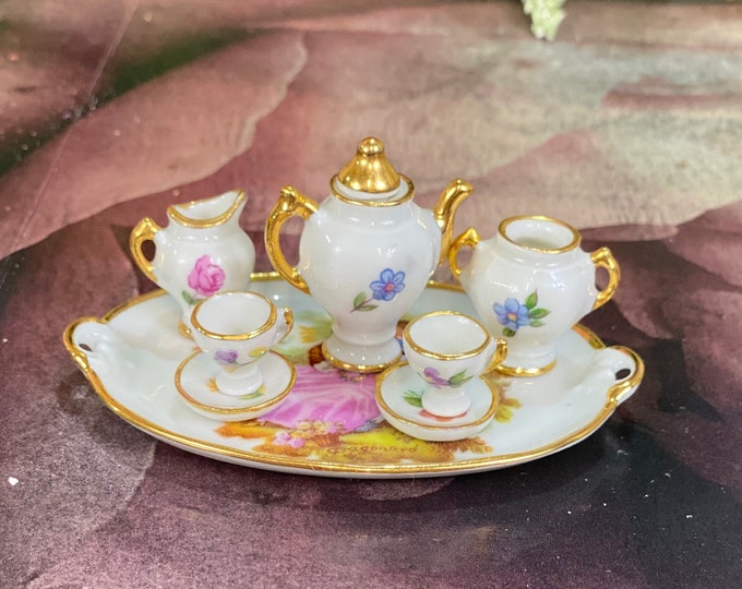Vintage Limoges Porcelain Miniature Tea Set Courting Couple Romantic