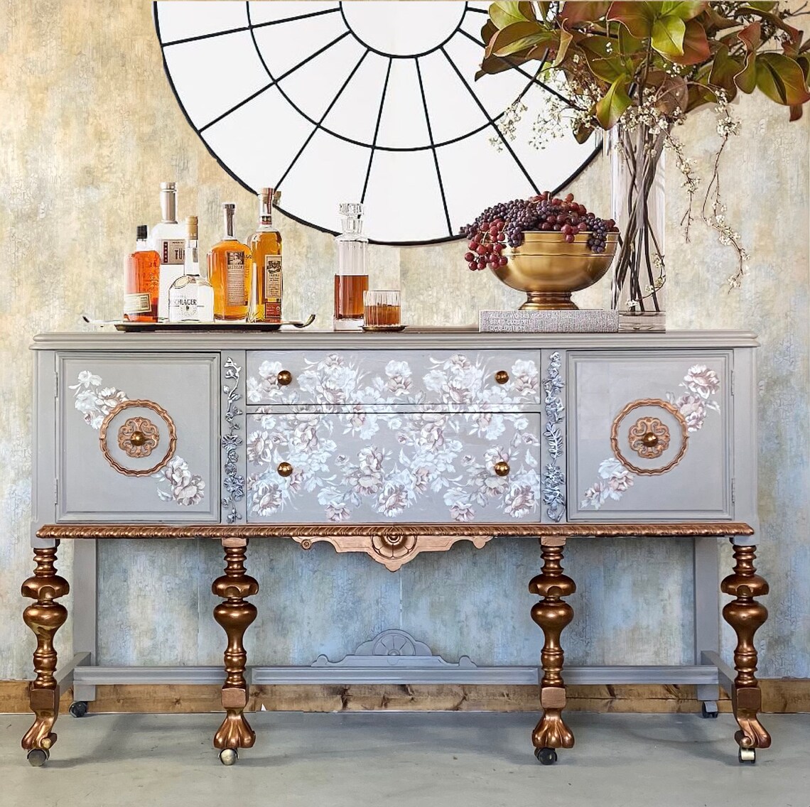 Vintage 1920 Jacobean Sideboard Buffet Console Credenza Etsy