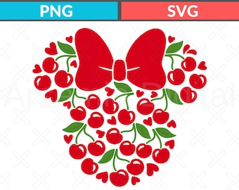 Minnie Head Svg, Minnie Cherry Png, Disney Svg, Disneyland Png, Disney Vacation Svg, Minnie Ear Png, Cute Disney Svg