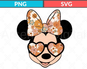 Minnie Mouse RETRO FLOWER Disney Svg, Minnie Name Png, Girls Disney Svg, Custom Disney Png, Minnie Heart Sunglasses