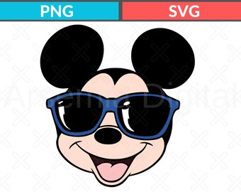 Mickey Mouse Face With Sunglasses Vintage Svg, Retro Disney Character Png, Cool Mickey Svg, Disneyland Png, Disney World Svg