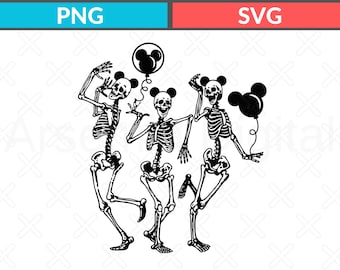 Dancing Skeleton Mickey Ears SVG, Halloween Party PNG (Digital Download)
