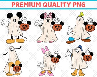 6 Pieces Disney Ghost Png , Mickey and Friends Characters Ghost Png Halloween Mickey Minnie Pluto Goofy Donald Daisy Png, Digital Download