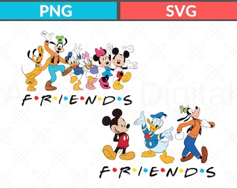 Disney Friends SVG PNG Bundle - Mickey, Minnie, Goofy, Donald - Cartoon Friends Digital Download, Disney Characters Friends TV Show Style