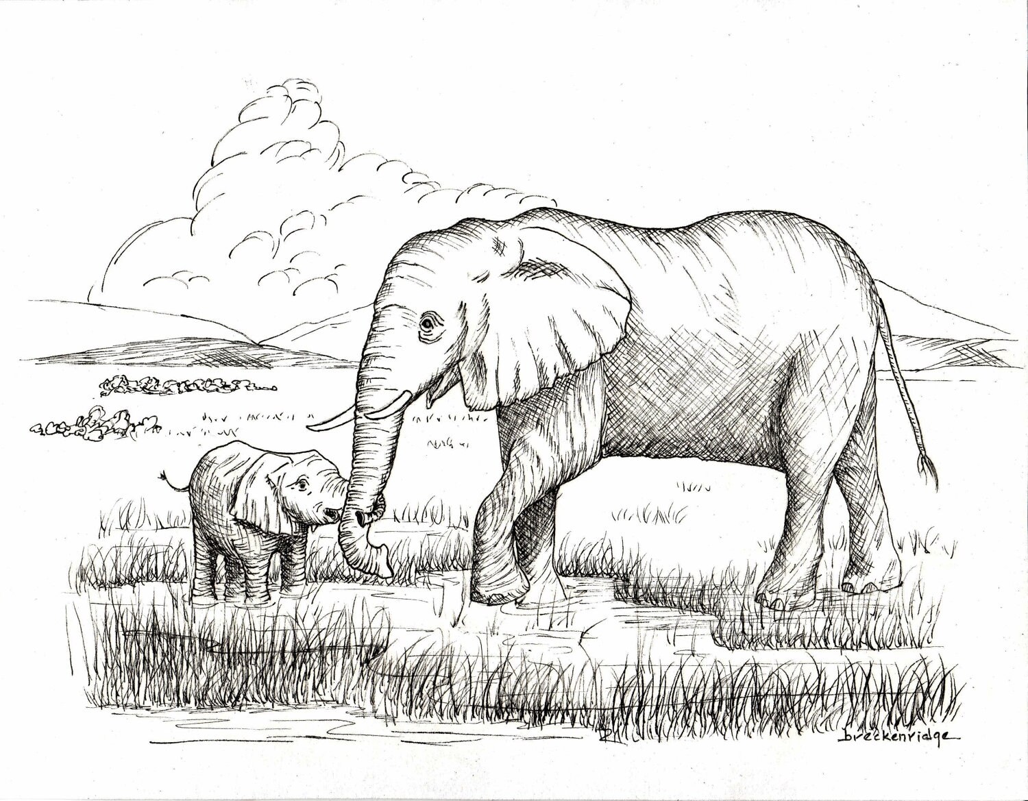 Mere Et Bebe Elephant Dessin Imprime Etsy