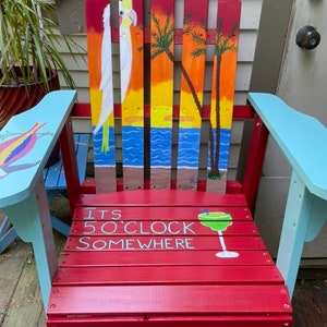 Adirondack Chair - Custom Colors - Margaritaville Beach - hand painted - bright colors - parrot