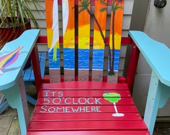 Adirondack Chair - Custom Colors - Margaritaville Beach - hand painted - bright colors - parrot