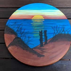 Hand Painted Lazy Susan - Beach - Sunset - Wedding Gift - Beach House - Gift