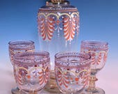 Antique Bohemian Fritz Heckert Lobmeyr Moser Hand Blown Enamel Art Glass Decanter Liquor Decanter Cordial Set