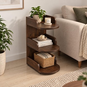 Solid Pine Side Table, Sofa End Table, 3 Tier Bookshelf, Narrow Bedside Table, Handmade Wooden Nightstand