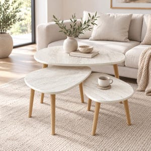 Soffbord i 3-pack, ovala vardagsrumsbord, sidobord från mitten av århundradet, träben, moderna hemmöbler